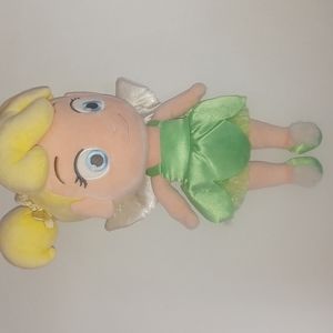 Disney Tinker Bell Plush Doll with shimmery wings and goldtone hair ribbons  14"